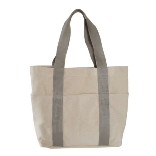 Baumwolle Canvas natur mit gewebten Henkeln und Außentasche